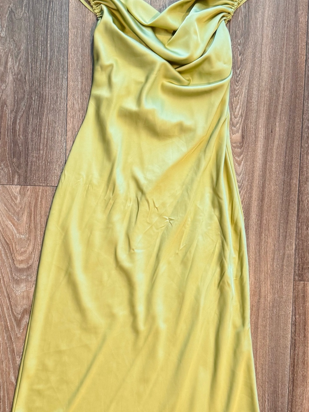 Backless Satin Cowl Dress in Chartreuse